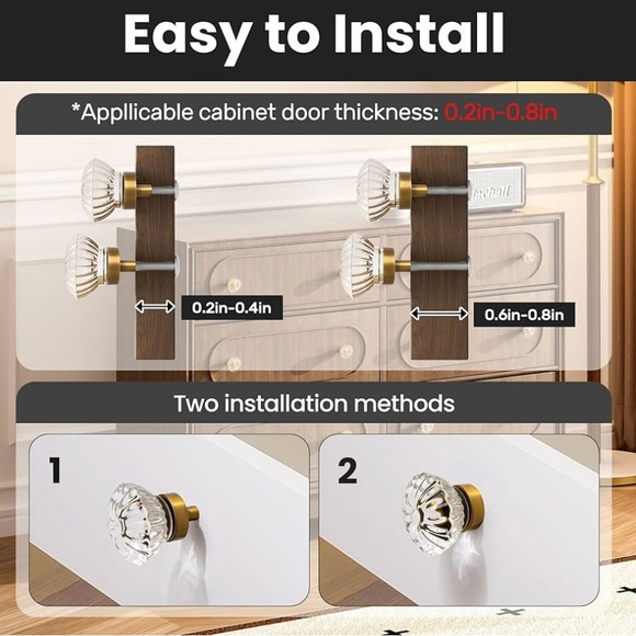 Flower Crystal Glass Cabinet Drawer Knobs 8 Pack Oil Rubbed Bronze NEW - Picture 5 of 6